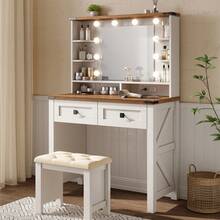 EnHomee Vanity Desk With Mirror And Lights,31 Inch Make Up Vanity With Charging Station,Dressing Table Makeup Desk With 2 Drawers,3 Color Modes Adjustable Brightness - 白色 - 查看 1