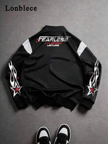 Lonblece 1pc Men's Quarter Zip Sweatshirt, Black & White Patchwork Racing Number Graphic Print, Casual Quarter Zip Pullover Sweatshirt , Fall, Long Sleeve Top - Black and White - View 3