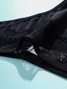 3 pièces/set Culottes grande taille femme en dentelle et patchwork, tissu confortable et respirant - Noir - Voir 6