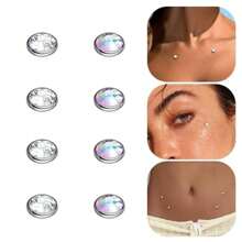 8pcs Set Hypoallergenic Dermal Piercing Jewelry, 14G AB Rhinestone Medical Steel Punk Style Dermal Piercing Body Jewelry Earrings, Available In 3mm, 4mm, 5mm And 6mm Sizes