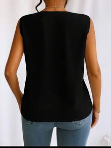 Women's Classic Sleeveless V-Neck Tank Top Simple Versatile And Elegant Simple Everyday V-Neck - 黑色 - 查看 2