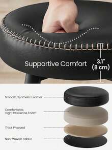 Collection - Bar Stools Set Of 2, Kitchen Counter Stools, Breakfast Stools, Synthetic Leather With Stitching, 76.2 Cm Tall, Home Bar Dining Room, Easy Assembly, Black - Black - View 4