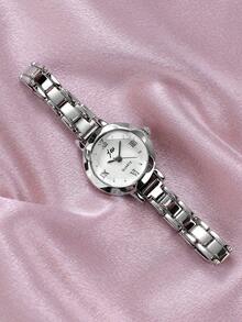 jw 1件装女士简约合金石英手链腕表，优雅圆形表盘，时尚白色指针，休闲别致，高品质且价格实惠的女士石英表，适合日常佩戴和装饰，也是送给女性的绝佳礼物。