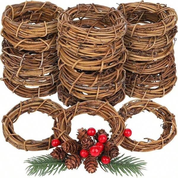Christmas & Halloween Rustic Wooden Wreath, DIY Grapevine Wreath, Dream Catcher, Artificial Flower Wreath, 10cm/15cm/20cm/25cm/30cm, Wreath For New Home, Wedding, Birthday Party, Anniversary, Bachelor/Bachelorette Party, Graduation, Back To School, Theme Party, Housewarming Party, Party Decor