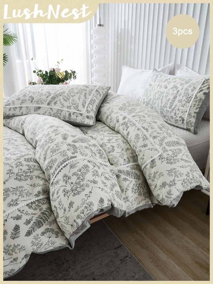 Bộ ga trải giường họa tiết hoa, bộ 3 món phong cách nông trại Bohemian, trang trí tua rua bông xù, ga trải giường bằng sợi microfiber mềm mại, phù hợp cho nam, nữ và trẻ em, gồm 1 ga trải giường và 2 vỏ gối, không bao gồm chăn bông, sử dụng được cả bốn mùa.