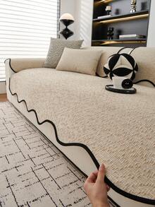 1pc Versatile Chenille Sofa Cushion Cover, Modern Simple Anti-Slip Sofa Seat Protector, Dust-Proof And Washable Sofa Slipcover, Beige Fashionable Soft Non-Fading Non-Shedding Bedroom Decor Pet-Friendly Cover, Adjustable For Corner Sofa, Bedroom, Office, Living Room Combination Furniture, L-Shaped Sofa And 1/2/3/4 Seat Sofa - Beige - View 6