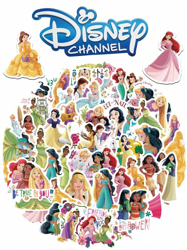 Disney 50 piezas Pegatinas de princesas de dibujos animados de Disney, decoración para cuadernos, estanterías, escritorios, tazas de agua, diarios, teléfonos, regalos de juguetes impermeables