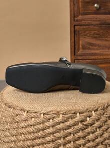 MonaNise 女士3厘米布面包跟黑色时尚百搭玛丽珍低跟粗跟优雅平底鞋，另有藏蓝色、咖啡色、酒红色可选