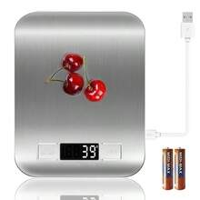 Báscula de cocina digital recargable por USB, báscula de cocina de precisión de 10 kg/1 g, báscula de cocina digital de acero inoxidable - Plateado - Ver 1