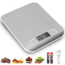 Báscula de cocina digital recargable por USB, báscula de cocina de precisión de 10 kg/1 g, báscula de cocina digital de acero inoxidable - Plateado - Ver 3