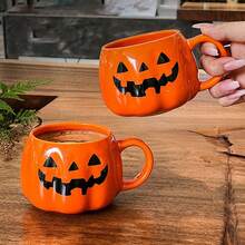 1 件万圣节南瓜陶瓷杯，卡通表情杯，完美的万圣节礼物，适合日常和万圣节使用 - 彩色 - 查看 3