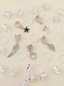 35件套银色多元素造型脏辫发饰，女士发饰，适合舞蹈、派对、音乐节等场合，包括发爪、发夹、发卡、发卡等。 - 銀色 - 查看 5