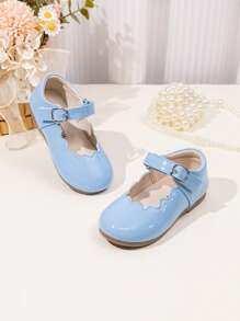 女童可爱扇贝边玛丽珍公主芭蕾平底鞋，纯色