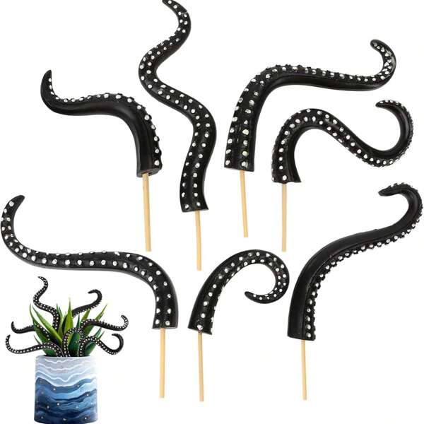 7 piezas Set de macetas decorativas con diseño de pulpo que brillan en el anochecer
