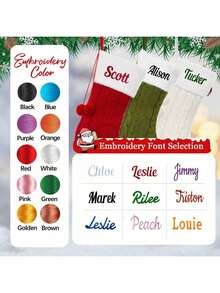 1 szt. Spersonalizowana skarpeta świąteczna z haftowanym imieniem, w stylu vintage, z mieszanki bawełny, w kształcie buta, z pętelką do zawieszania, świąteczna torebka prezentowa do dekoracji kominka