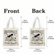 1pc Spacious Double Sided Printed Canvas Tote Bag With Adjustable Straps Style Durability For Shopping, Travel, Daily Use, And Gift Giving. Choose Your Favorite Strap Color For Personalized Comfort.