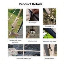 Tent, Tent Camping, Outdoor Tent, Portable Hexagonal Camping Tent With Storage Bag Zipper Closure, UV Protection - Durable Polyester Blend Fiberglass Poles, UPF50+, Great For All Seasons Outdoor Picnics And Camping - Khaki - View 8