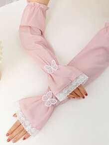 1 双女士宽松加大码蕾丝纯色防晒袖套，时尚蝴蝶设计，适合夏季户外