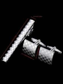 3 件男士时尚首饰套装 - 金色激光格子领带夹袖扣、法式衬衫袖扣、商务、正式、婚礼、伴郎 - 三件套 - 查看 14