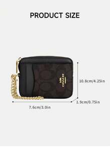 Coach 女士迷你拉链卡包小型信用卡夹带透明身份证窗口可爱零钱包女士轻便便携钱包带可拆卸腕链 - Walnut Black3 - 查看 5