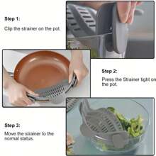 Colador de pasta con olla de silicona lateral, 1 pieza Adjustable Clip de Silicone en colador de cocina, utensilios de cocción esenciales para el hogar, accesorios de la cocina y utensilios, herramientas de cocinar, artículos esenciales de dormitorio, novio, cocina