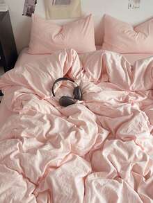 3pcs Soft & Skin-Friendly Duvet Cover Set (1*Duvet Cover + 2*Pillow Shams), Suitable For Bedroom & Guest Room, All Season, Machine Washable - Baby Pink - View 6