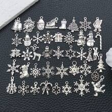 1 paquete de dijes de copo de nieve de aleación en color plata antigua, colgantes de copos de nieve navideños para manualidades, fabricación de joyas, accesorios DIY para collares y pulseras - Plata antigua - Ver 13