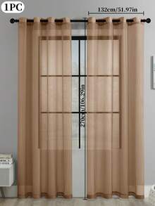 1pc Sheer Solid Color Voile Curtain, Decorative Window Sheer For Bedroom And Living Room - Tangerine Brown - View 26