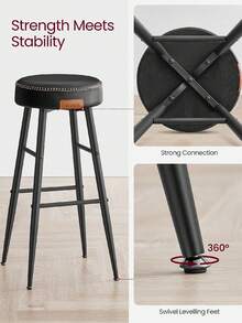Collection - Bar Stools Set Of 2, Kitchen Counter Stools, Breakfast Stools, Synthetic Leather With Stitching, 76.2 Cm Tall, Home Bar Dining Room, Easy Assembly, Black - Black - View 8