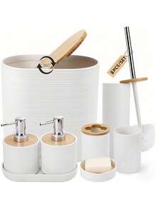 1/4/8件套竹制浴室用品卫生间洗漱浴室收纳架牙刷架套装漱口杯梳妆台浴室 - 彩色 - 查看 17