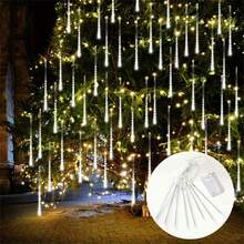 Battery Powered Meteor Shower LED String Lights, Fairy Christmas Wreath Lights, Christmas Tree Decorations, For Holiday, Halloween, Party, Home Eaves Window Icicle Lights