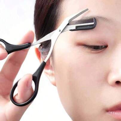 1 Small Pair Of Scissors With Eyebrow Scissors, Stainless Steel Eyebrow Scissors, Comb Eyebrow Scissors, Eyebrow Scissors, Makeup Tools, Small Scissors