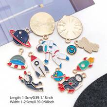 12pcs Space Theme Charm Assorted Gold Plated Enamel Mixed Astronaut Jupiter Rocket Planet Celestial Charm Pendant DIY For Necklace Bracelet Earring Jewelry Making