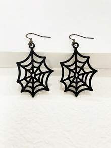 1 对黑色镂空蜘蛛网耳环，哥特风格女士耳环，万圣节派对装饰礼物 - 黑色 - 查看 10