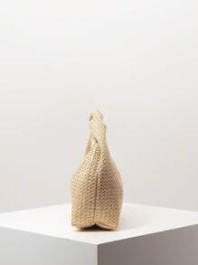 高级款式褶皱女士手提包、钩针套装、沙滩包、度假包、度假必需品、旅行必备品、优雅女士包（图案随机） - 卡其色 - 查看 5