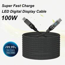 Super Fast Charging Cable With LED Digital Display, Fast Charge Data Line, USB C Type-C Compatible With IPhone 16, 16 Pro Max, 15, 15 Plus, 15 Pro, 15 Pro Max,Compatible With Redmi, Compatible With OnePlus Type C Charger - Black - View 2