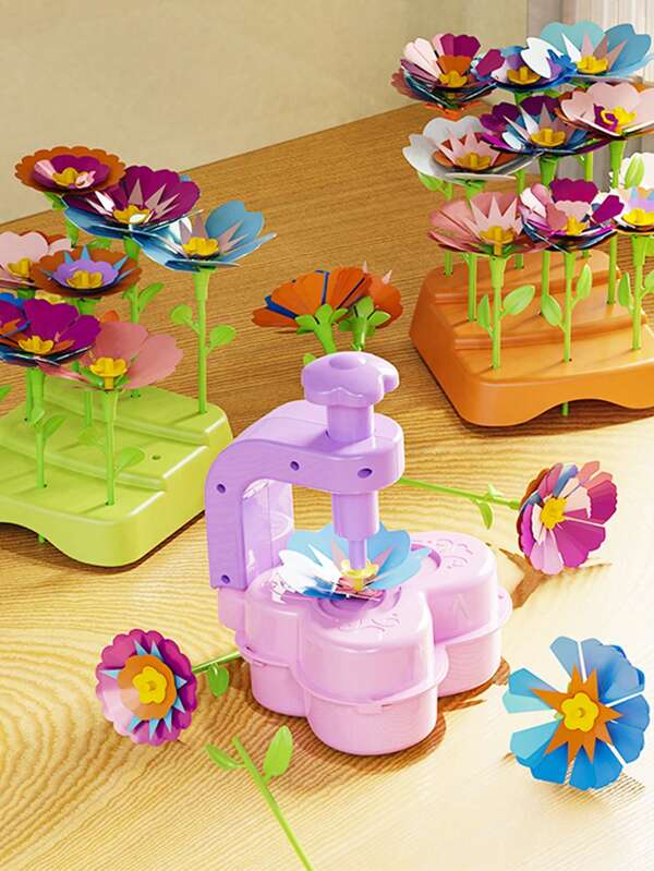 Prensa de flores hecha a mano DIY, juguete para niños, ramo pequeño creativo, accesorios abundantes, jarrón de flores simulado, combinación libre, creación hecha a mano, juego interactivo educativo para padres e hijos, regalo para niñas, algunos accesorios incluidos al azar