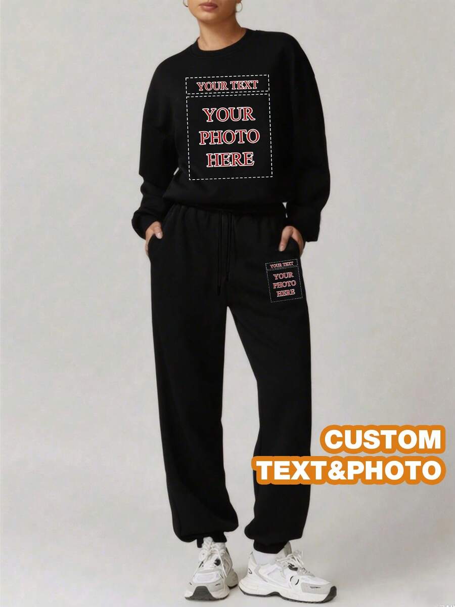 Personalisierte Geschenke mit einzigartigem Design, fügen Sie Ihren eigenen Text und Bilder hinzu (Abzeichen-Muster/FirmLogo/Familienfoto/Selfie/Haustier), personalisierter Pullover und Jogginghose Zweiteiler