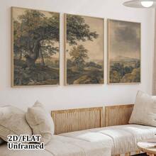 3 Pieces Set Of Old Rural Pastoral Landscape Wall Art Decorative Paintings, Retro Natural Plant Landscape Canvas Posters, Antique Soft Romantic Home Decoration, Room Decoration, Living Room Art Decor, Modern Home Wall Art Decor, Ideal Home Gift Creativity, Suitable For Living Room Study Bedroom Corridor Art Decorative Painting