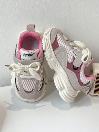 Nuevos zapatos deportivos ligeros y transpirables para niños, otoño 2025. Zapatillas deportivas de suela gruesa y bloques de color para niñas, zapatos de running ligeros para niños
