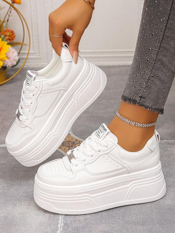 White Versatile Casual Women's Shoes, Fashion Ladies Platform Sneakers
