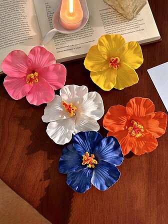 Set de 5 piezas/1 pieza de pinzas para el cabello con flores artificiales de color rosa, amarillo, blanco, naranja y azul de 7,5 cm/2,95 pulgadas, de estilo elegante y minimalista de alta gama, adecuadas para uso diario, casual, fiesta, viaje, coleta, moño, lavado de cara, maquillaje, accesorio de vestir, pinzas de garra, pasadores de cabello, accesorios para el cabello con flores, accesorios para el cabello blancos, atuendos de vacaciones para mujer
