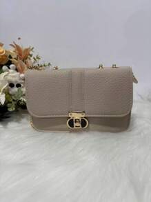 Women's Small Crossbody Shoulder Bag With Chain Strap - Beige - View 2