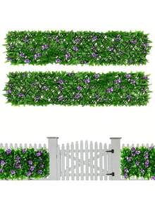 2 piezas Pantalla de privacidad expandible de hiedra artificial y orquídea - Verde frondoso con flores moradas y orquídeas blancas, barrera decorativa de plástico resistente a la intemperie para interior/exterior, adecuada para jardín, patio, boda, Día de la Madre y decoración de junio, mejora la estética del jardín | Paneles de fácil instalación, cerca decorativa de jardín - Multicolor - Ver 4