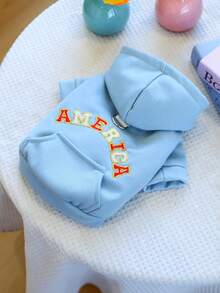 1pc Pet Clothes, Cute Dog/Cat Apparel For Small Dogs, Warm & Comfortable American Style Sweatshirt For Autumn/Winter - Blue - View 5