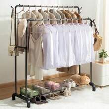 Heavy Duty Clothing Garment Rack Sturdy Clothes Organizer Double Rails Hanger - 黑色不含輪子 - 查看 5