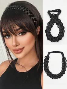 Classic 3 Strand Braided Headband Synthetic Wig - Body Wave Texture, Adjustable Elastic Band, Natural Look For Women, Elegant Hairstyle For Weddings & Parties (Black/Blonde/Beige/Gray), Hair Wig, Party Accessory, Secure Comfortable Fit