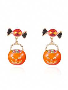 2 件万圣节时尚油滴南瓜耳环 - 彩色 - 查看 5