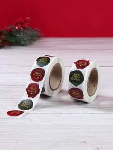1 Roll/500 Sheets Merry Christmas Stickers Label Stickers, With Embossed Wax Seal Design, Envelope Sticker Labels, Sealing Stickers, Gift Wrapping Scrapbook Stickers, Candy Bag Decoration, Round Party Gift Decoration, Merry Christmas Gift - Multicolor - View 3