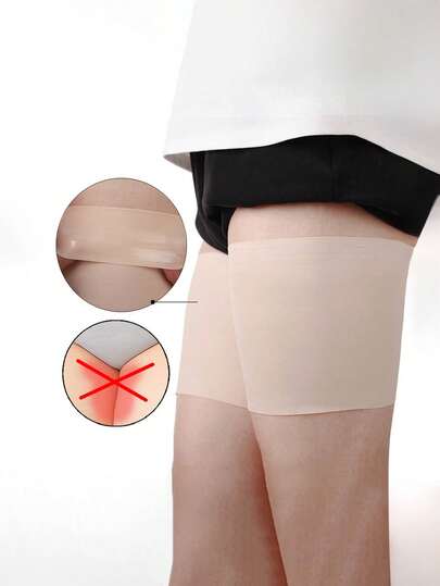 1pc Solid Color Anti-Slip Silicone Sock Garter, Elastic Anti-Friction Thigh Sleeve, Plus Size Non-Slip Leg Sleeve, Breathable Invisible Sweat-Absorbent Anti-Friction, Suitable For Women And Girls, Applicable For Outdoor, Sports, Travel, Home, Office, School And Other Scenarios